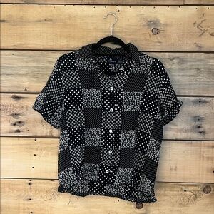 Liz Claiborne Sport Vintage Checkered Floral Print Button Up